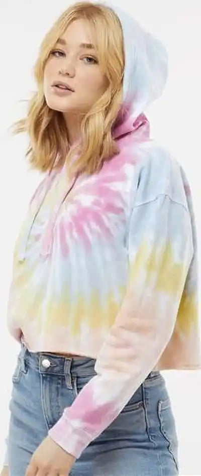 Colortone 8333 Women’s Tie-dyed Crop Hooded Sweatshirt - Desert Rose