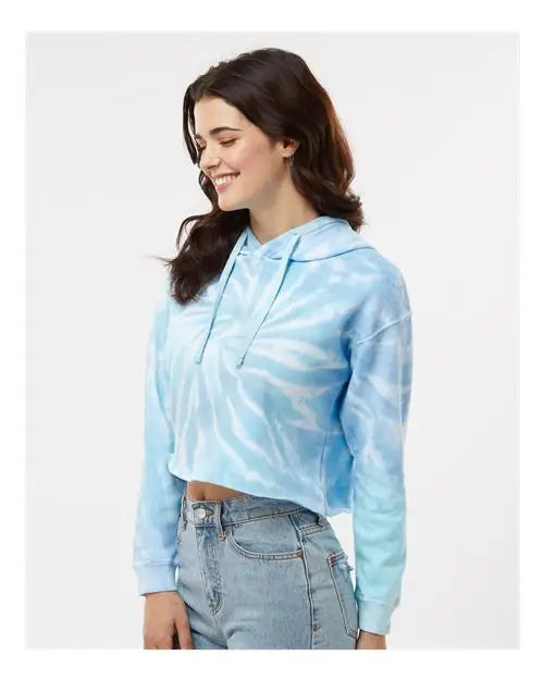 Colortone 8333 Women’s Tie-dyed Crop Hooded Sweatshirt - Lagoon