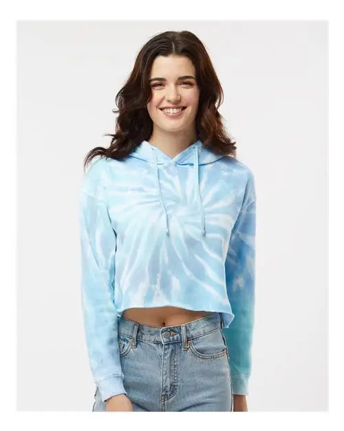 Colortone 8333 Women’s Tie-dyed Crop Hooded Sweatshirt - Lagoon