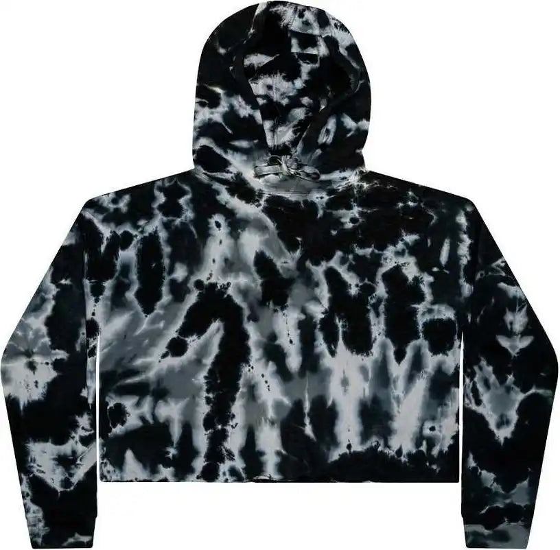 Colortone 8333 Women’s Tie Dyed Crop Hooded Sweatshirt Multi Black
