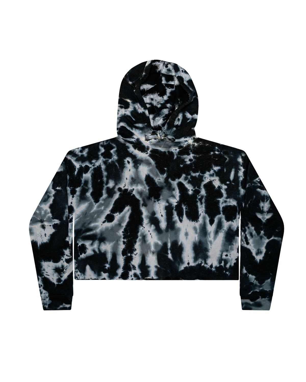 Colortone 8333 Women’s Tie-dyed Crop Hooded Sweatshirt - Multi Black