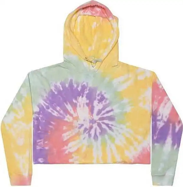 Colortone 8333 Women’s Tie Dyed Crop Hooded Sweatshirt Zen Rainbow