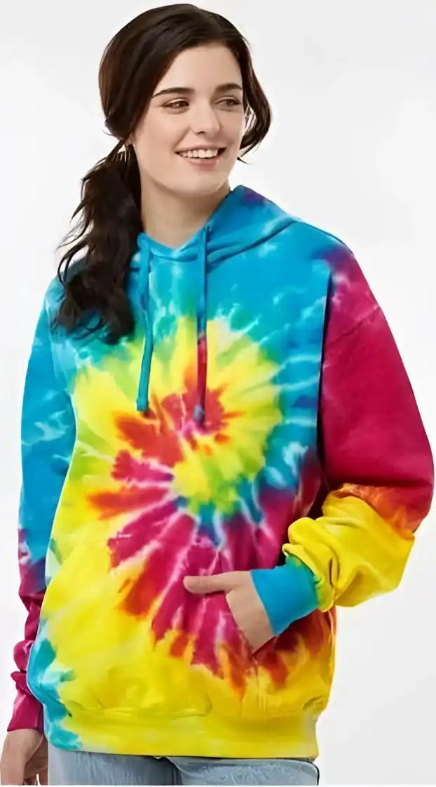 Colortone 8777 Tie Dyed Hooded Sweatshirt Reactive Rainbow
