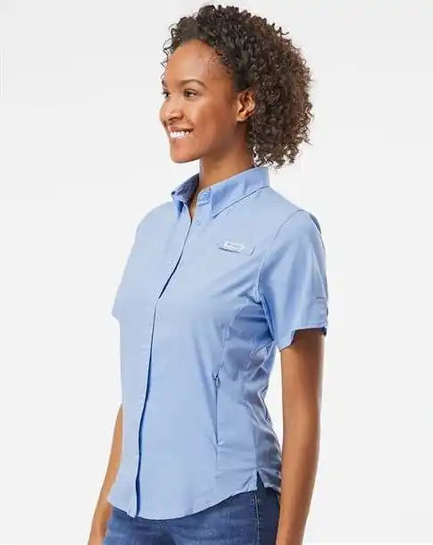 Columbia 212466 Women’s Pfg Tamiami Ii Short Sleeve Shirt - White Cap Blue