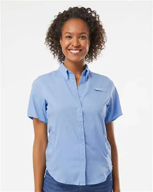 Columbia 212466 Women’s Pfg Tamiami Ii Short Sleeve Shirt - White Cap Blue