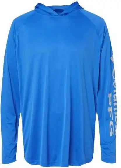 Columbia 212482 Pfg Terminal Tackle Hooded Long Sleeve T-shirt - Vivid Blue Cool Gray