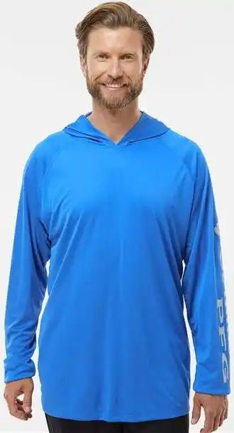 Columbia 212482 Pfg Terminal Tackle Hooded Long Sleeve T-shirt - Vivid Blue Cool Gray