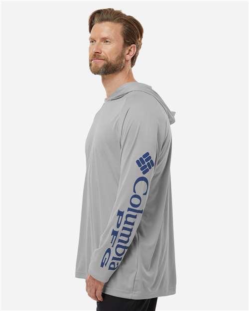 Columbia 212482 Pfg Terminal Tackle Hooded Long Sleeve T-shirt - Cool Grey Vivid Blue