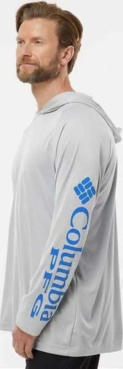 Columbia 212482 Pfg Terminal Tackle Hooded Long Sleeve t Shirt Cool Gray Vivid Blue