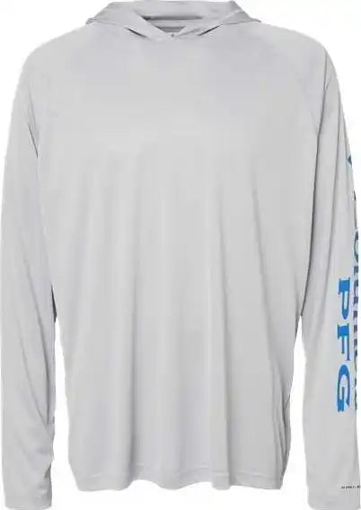 Columbia 212482 Pfg Terminal Tackle Hooded Long Sleeve t Shirt Cool Gray Vivid Blue