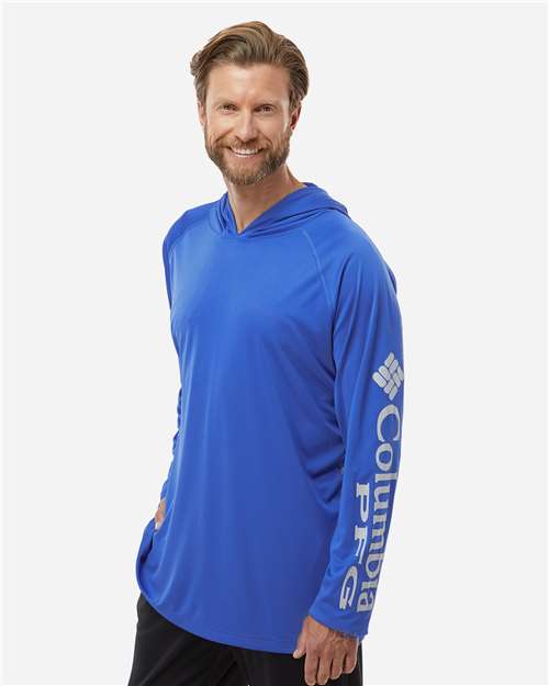 Columbia 212482 Pfg Terminal Tackle Hooded Long Sleeve T-shirt - Vivid Blue Cool Grey
