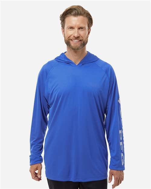 Columbia 212482 Pfg Terminal Tackle Hooded Long Sleeve T-shirt - Vivid Blue Cool Grey