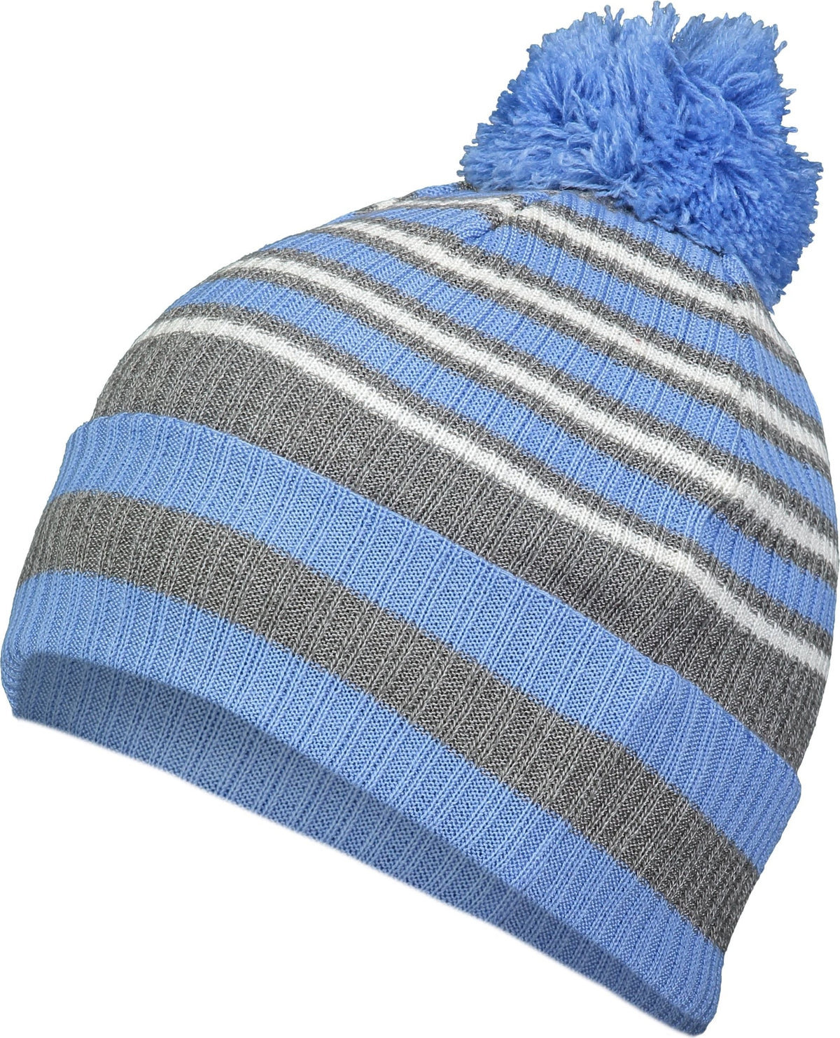 COLUMBIA BLUE/HEATHER GREY/WHITE SPIRIT POM BEANIE