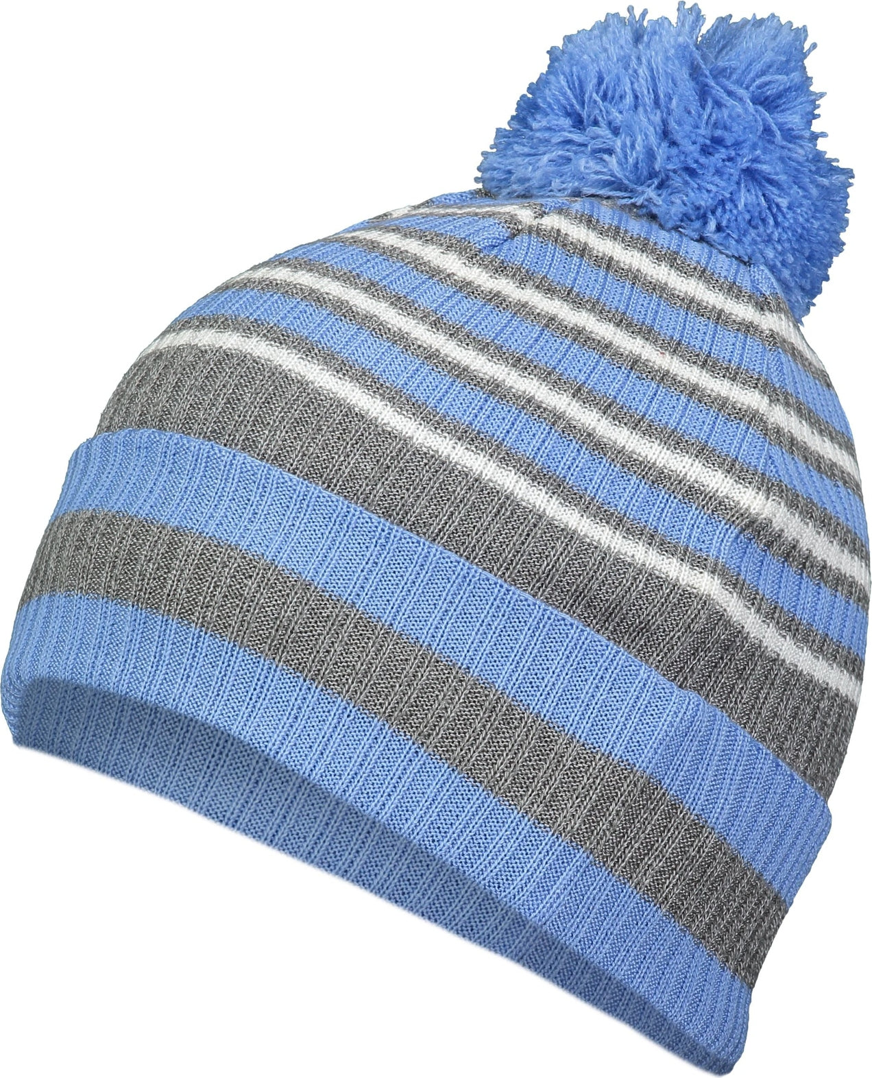 COLUMBIA BLUE/HEATHER GREY/WHITE SPIRIT POM BEANIE