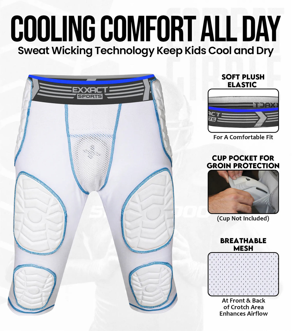Combat 7 Pads Boys Football Girdle with Cup Pocket White (youth)