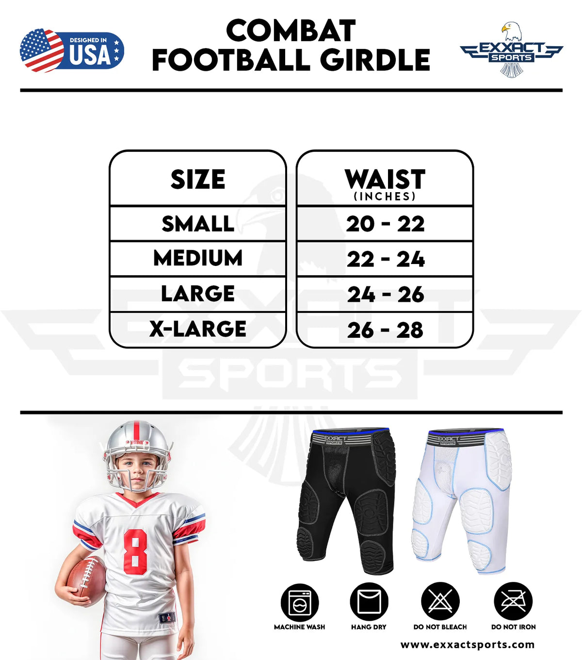 Combat 7 Pads Boys Football Girdle with Cup Pocket White (youth)