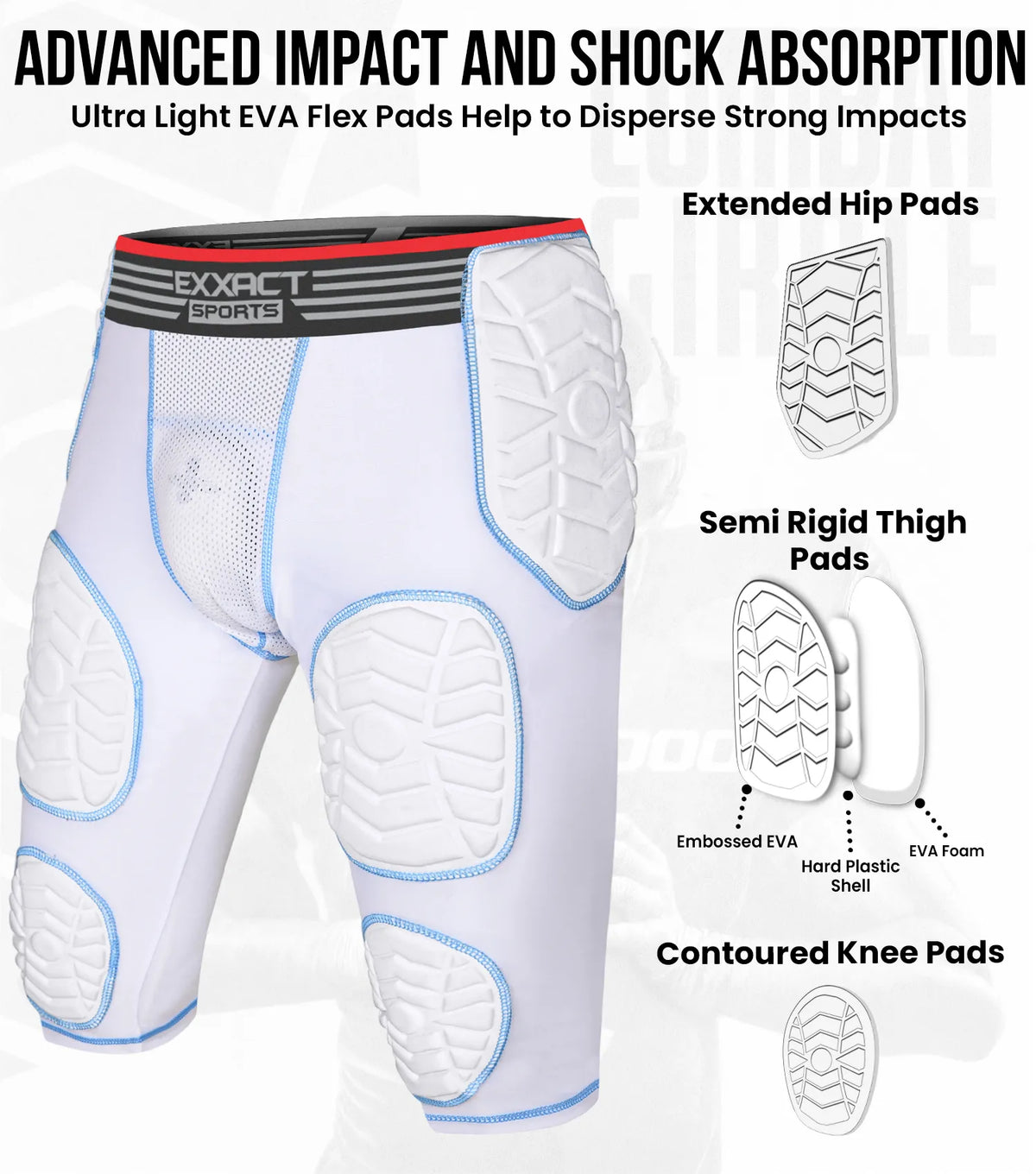 Combat 7 Pads Men’s Football Girdle with Cup Pocket White (adult)