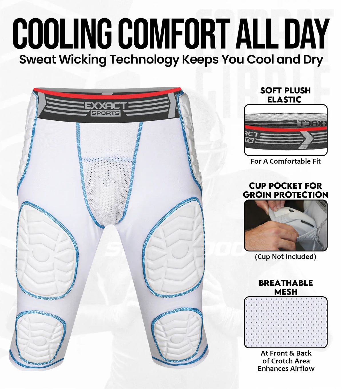 Combat 7 Pads Men’s Football Girdle with Cup Pocket White (adult)