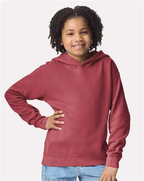 Comfort Colors 1467y Garment-dyed Youth Lightweight Fleece Hooded Sweatshirt - Crimson