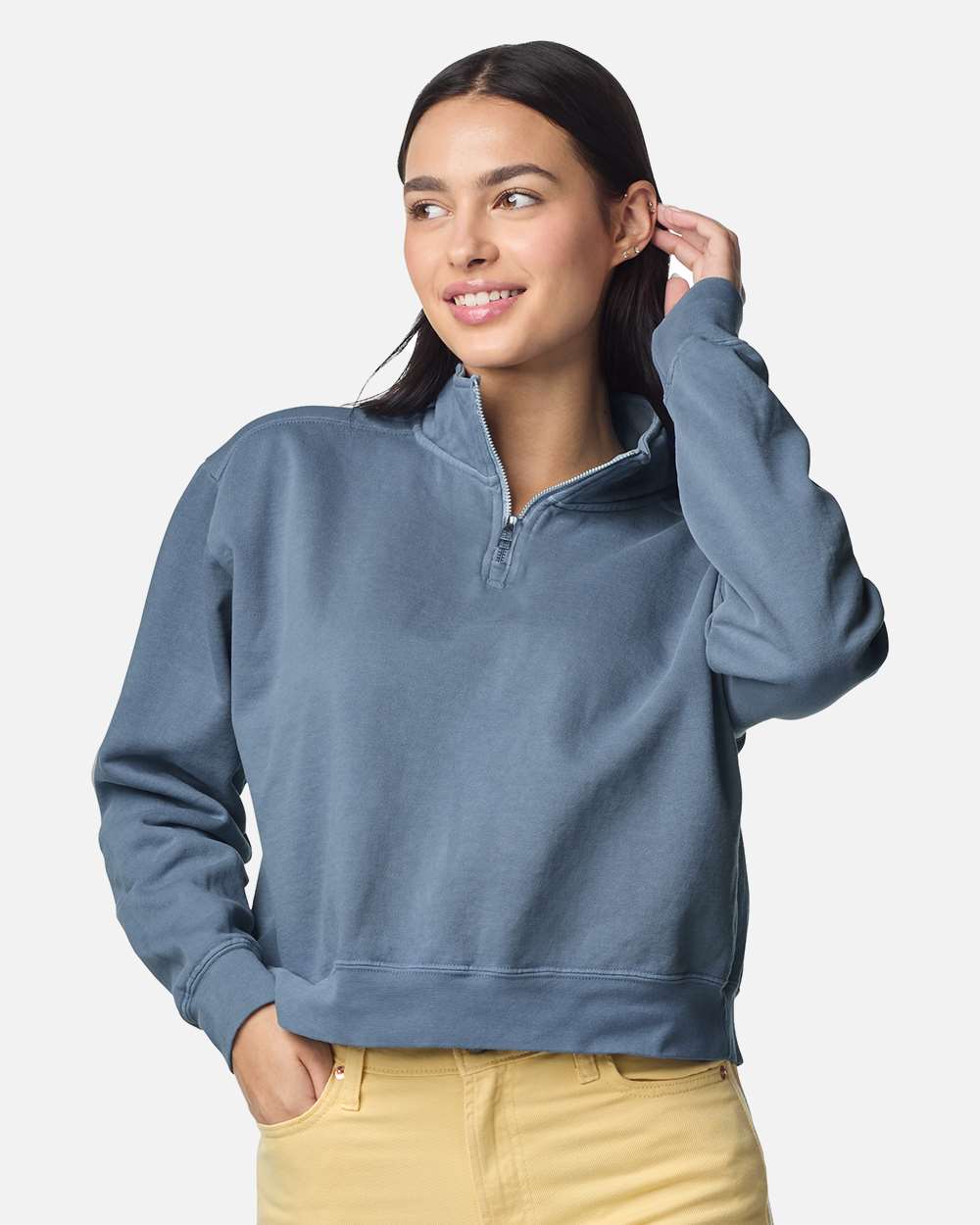 Comfort Colors 1580l Women’s Garment-dyed Mid-length Quarter-zip Sweatshirt - Blue Jean