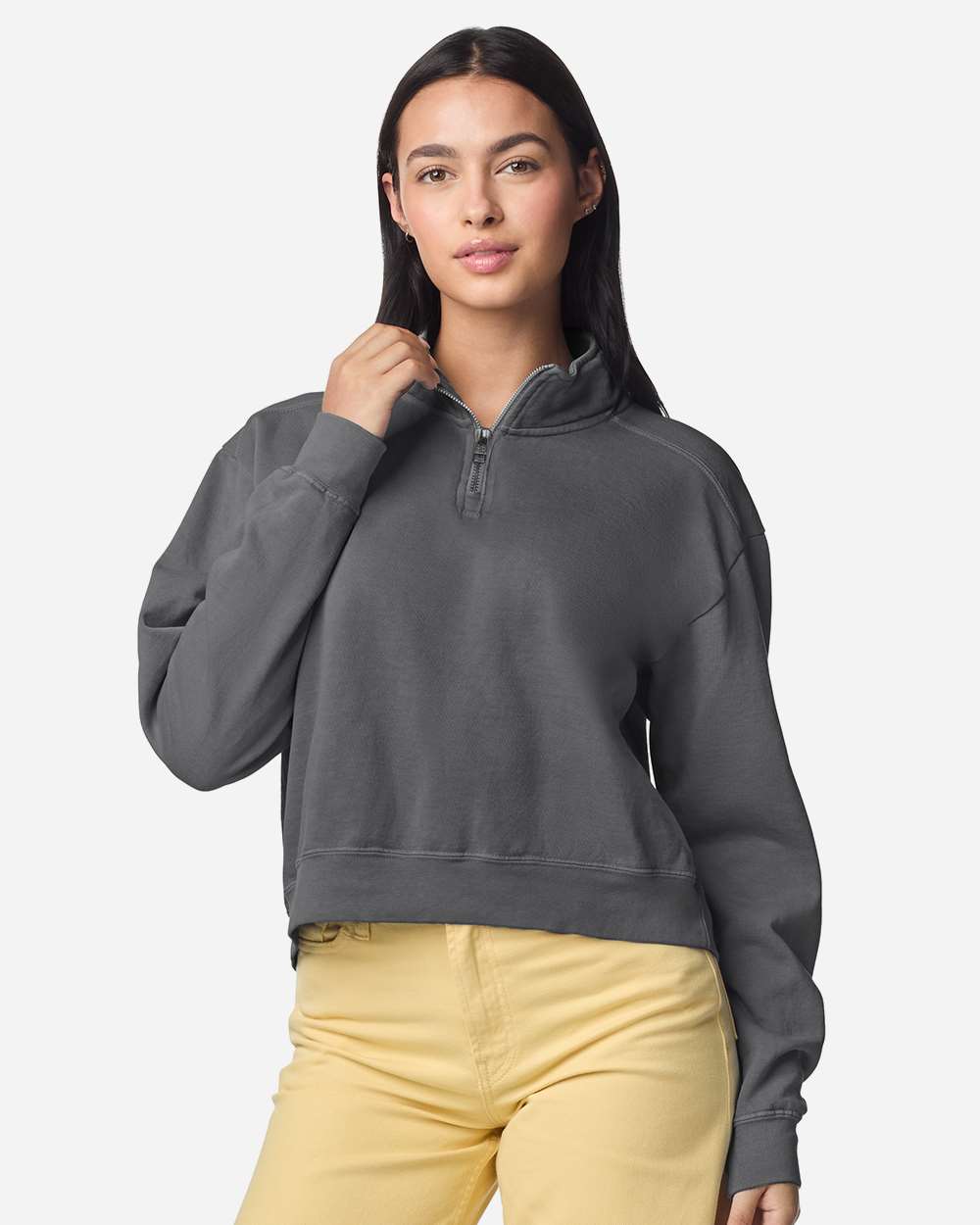 Comfort Colors 1580l Women’s Garment-dyed Mid-length Quarter-zip Sweatshirt - Pepper