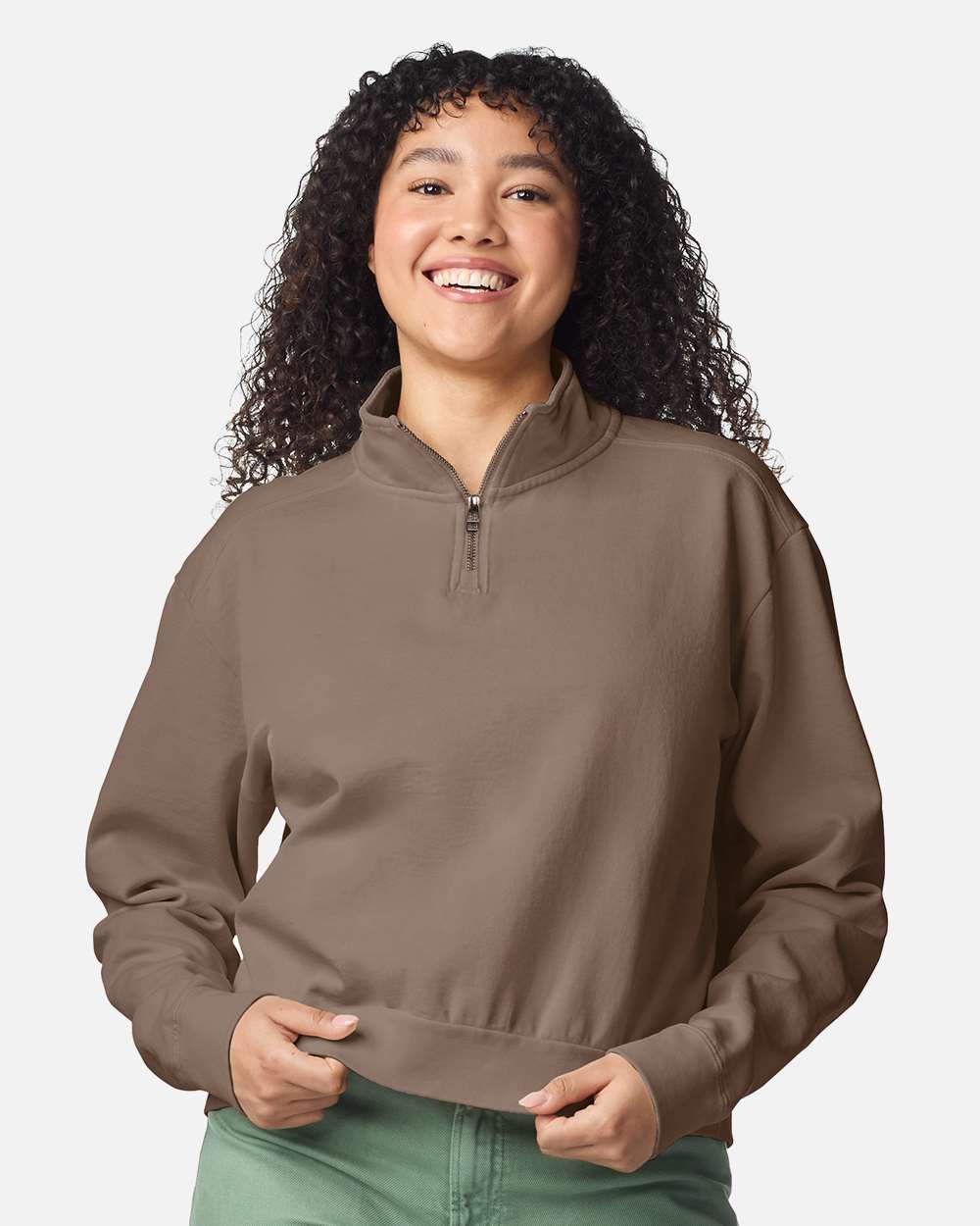 Comfort Colors 1580l Women’s Garment-dyed Mid-length Quarter-zip Sweatshirt - Espresso