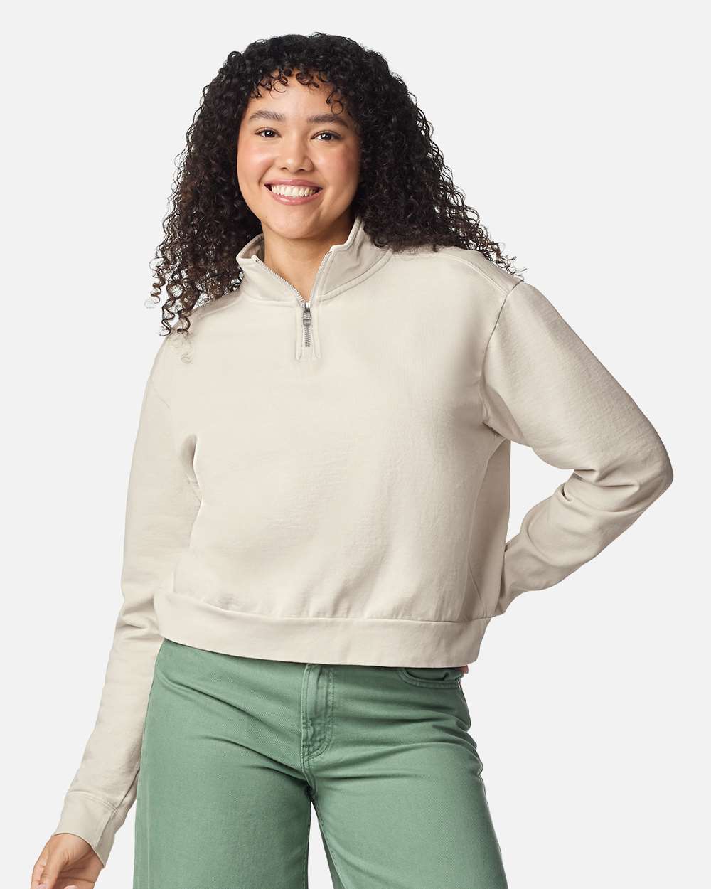 Comfort Colors 1580l Women’s Garment-dyed Mid-length Quarter-zip Sweatshirt - Ivory