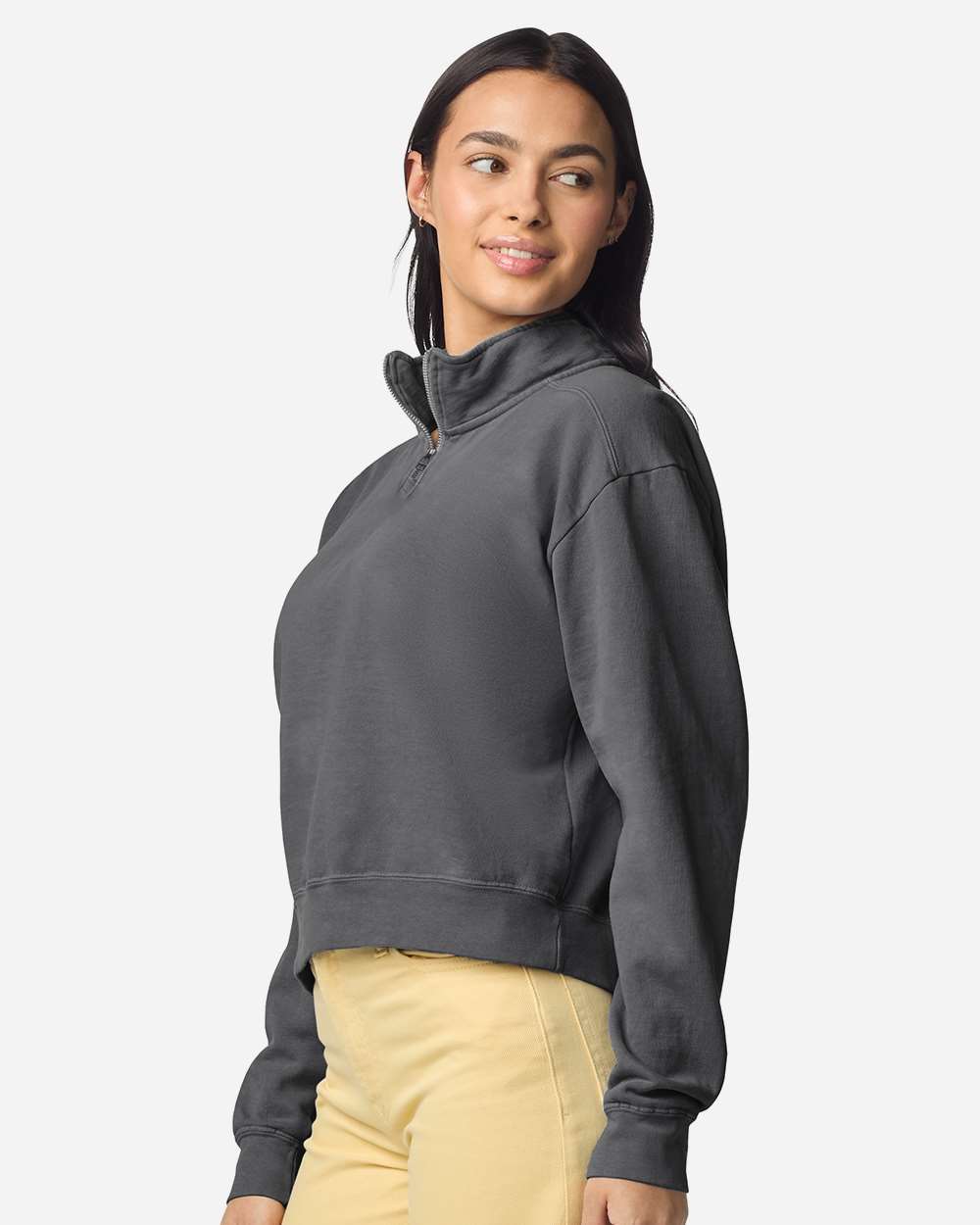 Comfort Colors 1580l Women’s Garment-dyed Mid-length Quarter-zip Sweatshirt - Pepper