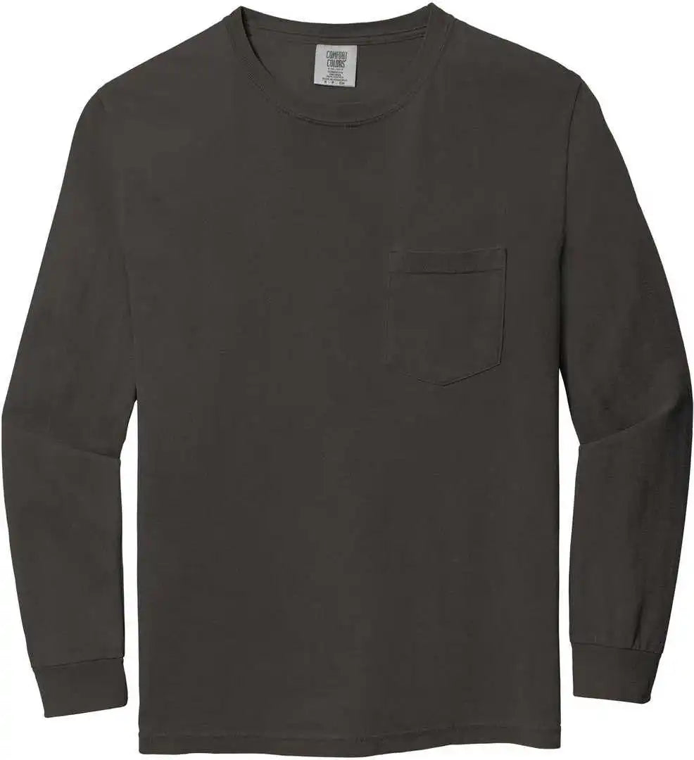 Comfort Colors 4410 Heavyweight Garment Dyed Long Sleeve Pocket Tee Pepper