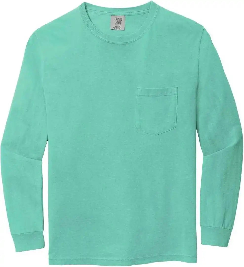 Comfort Colors 4410 Heavyweight Garment Dyed Long Sleeve Pocket Tee Chalky Mint