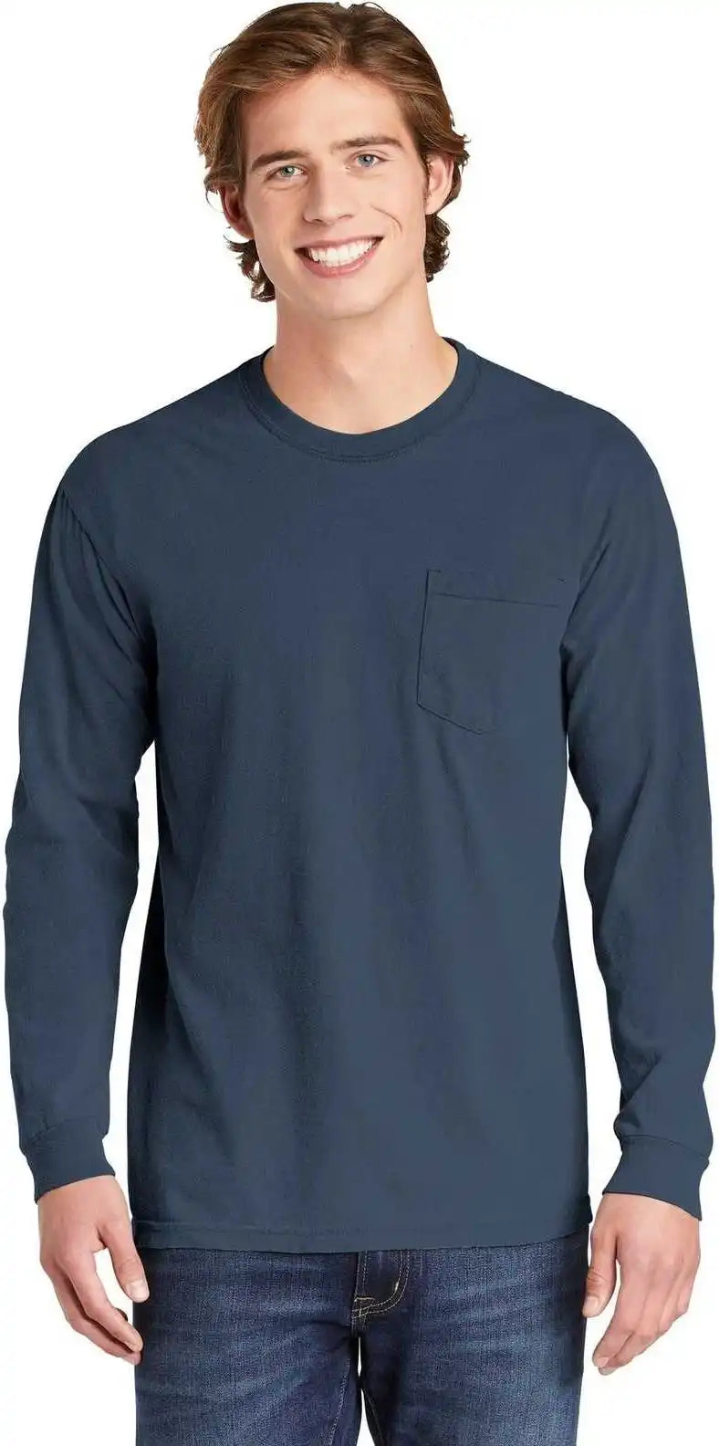 Comfort Colors 4410 Heavyweight Garment Dyed Long Sleeve Pocket Tee Blue Jean