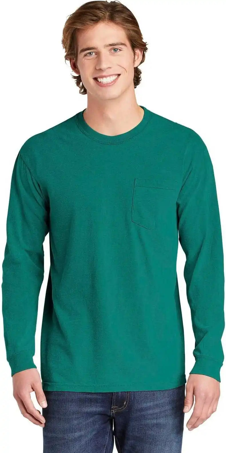Comfort Colors 4410 Heavyweight Garment Dyed Long Sleeve Pocket Tee Seafoam