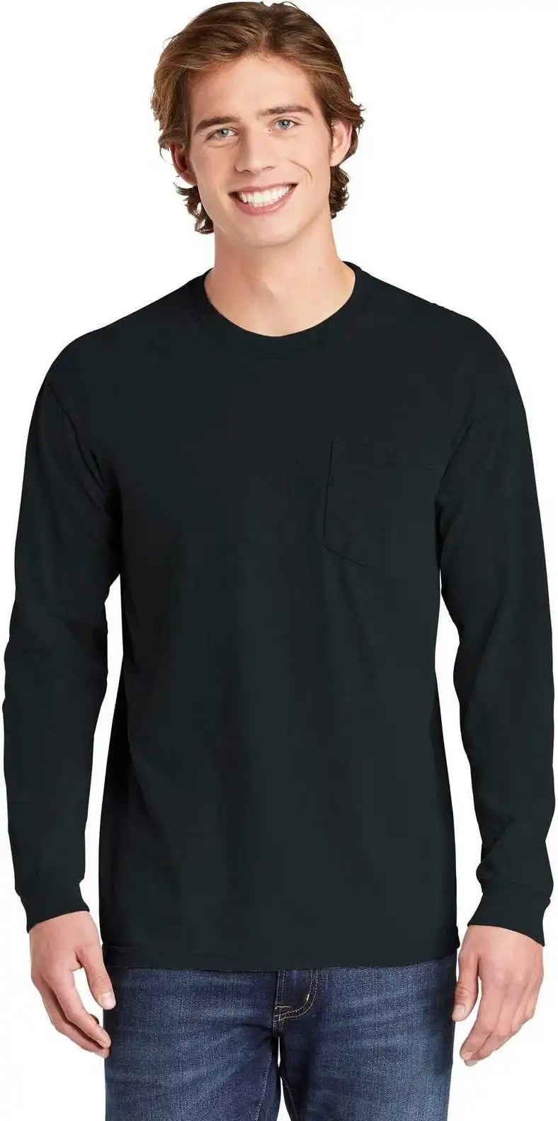 Comfort Colors 4410 Heavyweight Garment Dyed Long Sleeve Pocket Tee Black