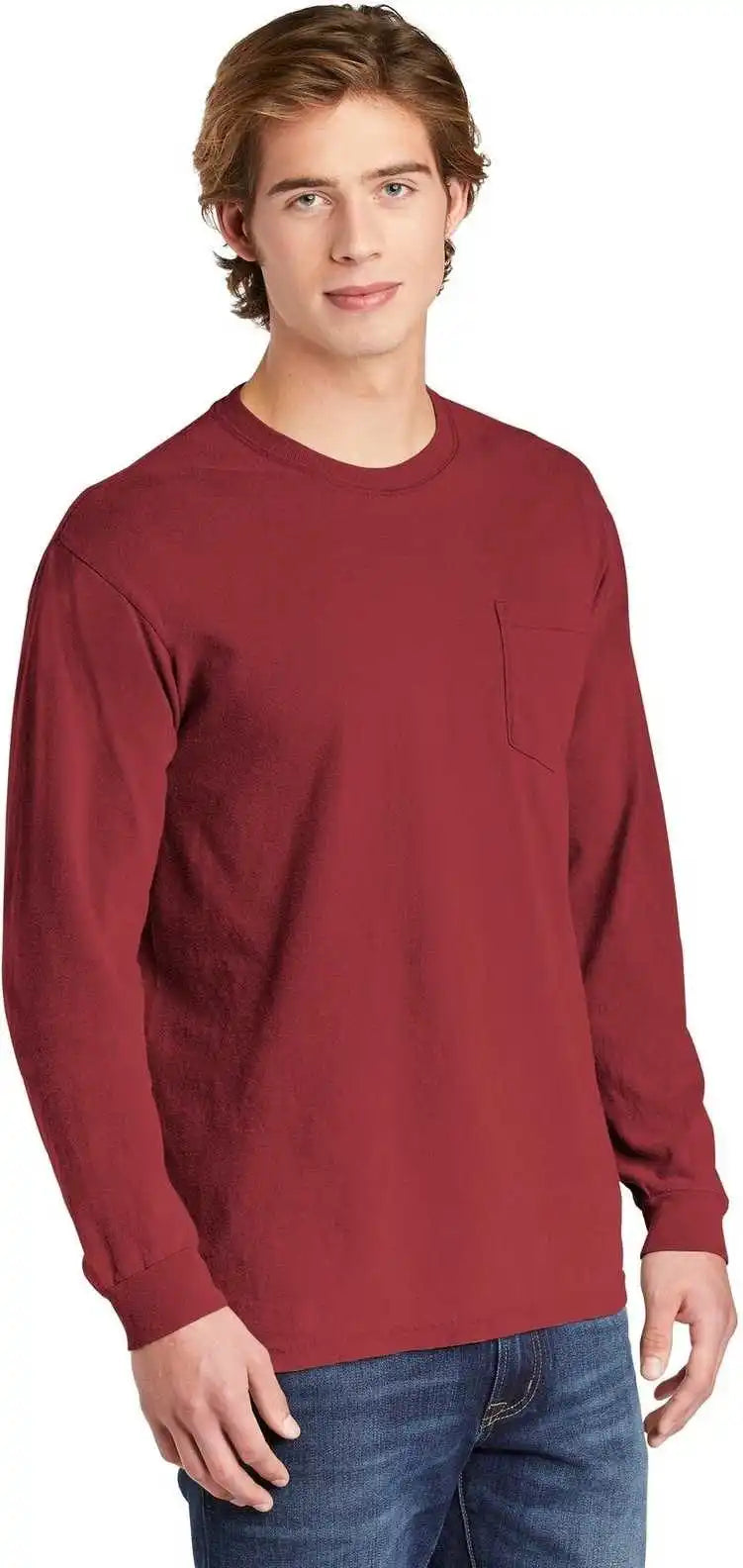 Comfort Colors 4410 Heavyweight Garment Dyed Long Sleeve Pocket Tee Crimson