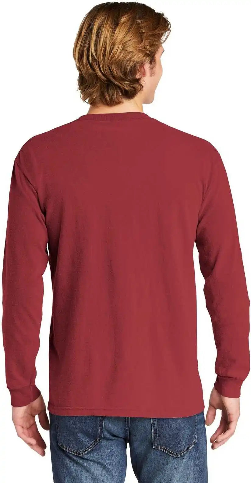 Comfort Colors 4410 Heavyweight Garment Dyed Long Sleeve Pocket Tee Crimson