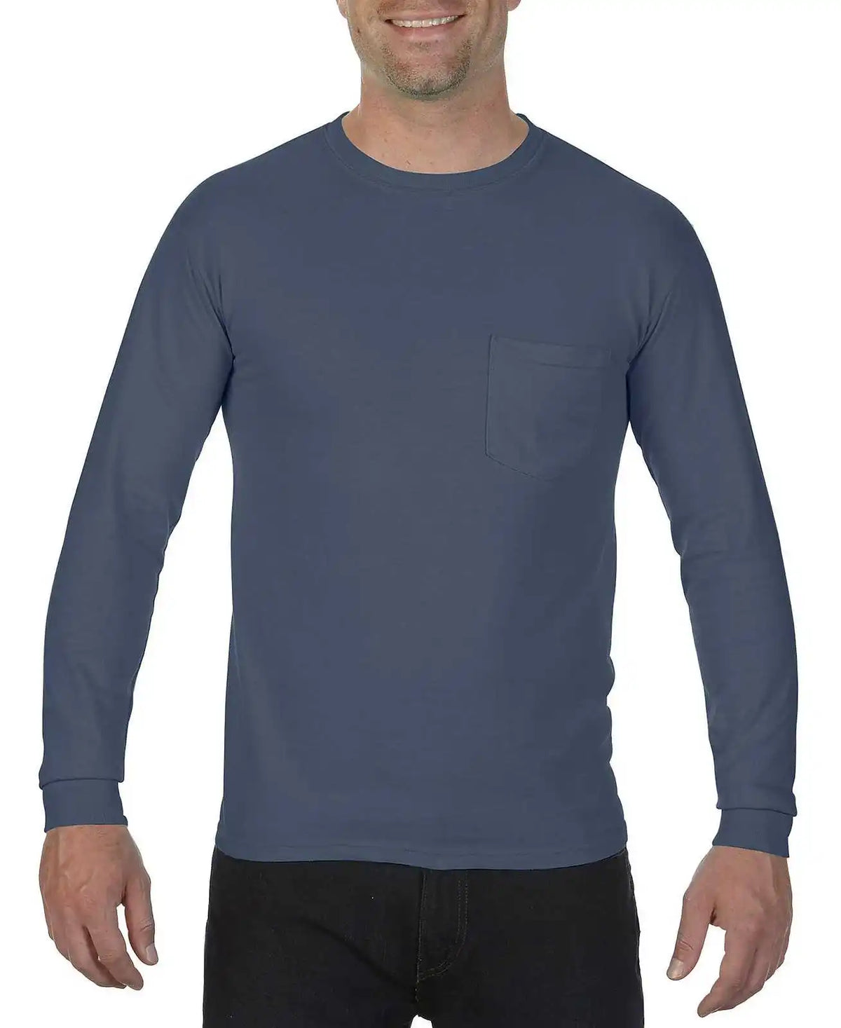 Comfort Colors 4410 Heavyweight Garment Dyed Long Sleeve Pocket Tee Denim