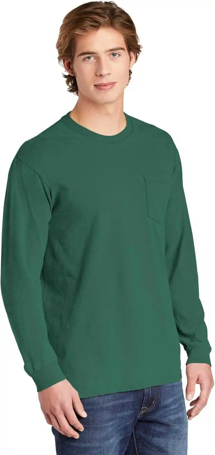 Comfort Colors 4410 Heavyweight Garment Dyed Long Sleeve Pocket Tee Light Green