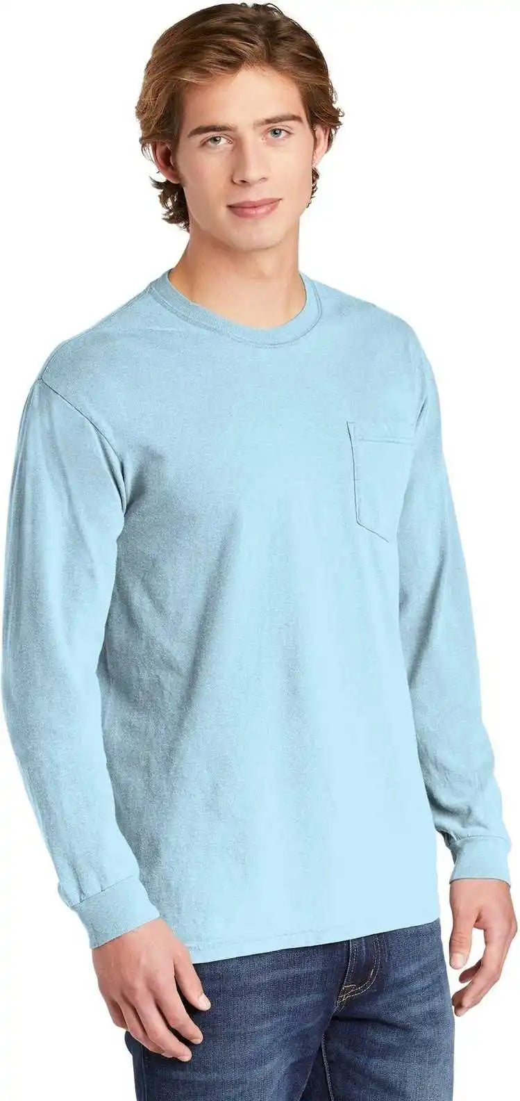 Comfort Colors 4410 Heavyweight Garment Dyed Long Sleeve Pocket Tee Chambray