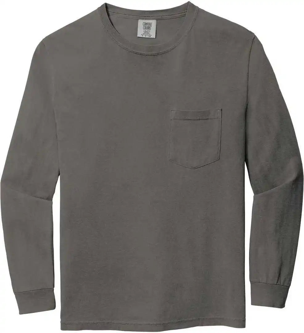 Comfort Colors 4410 Heavyweight Garment Dyed Long Sleeve Pocket Tee Gray