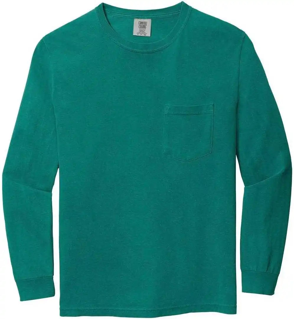 Comfort Colors 4410 Heavyweight Garment Dyed Long Sleeve Pocket Tee Seafoam