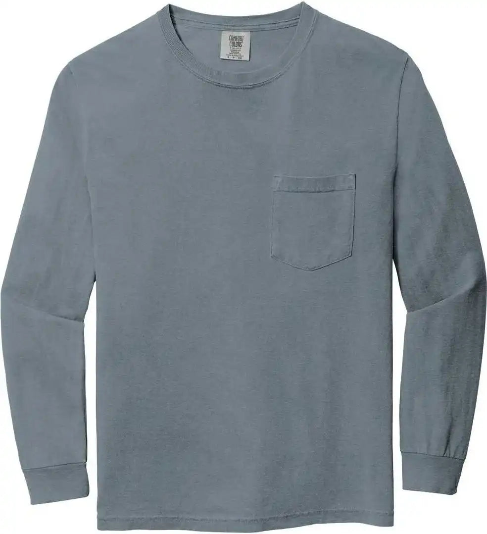 Comfort Colors 4410 Heavyweight Garment Dyed Long Sleeve Pocket Tee Granite