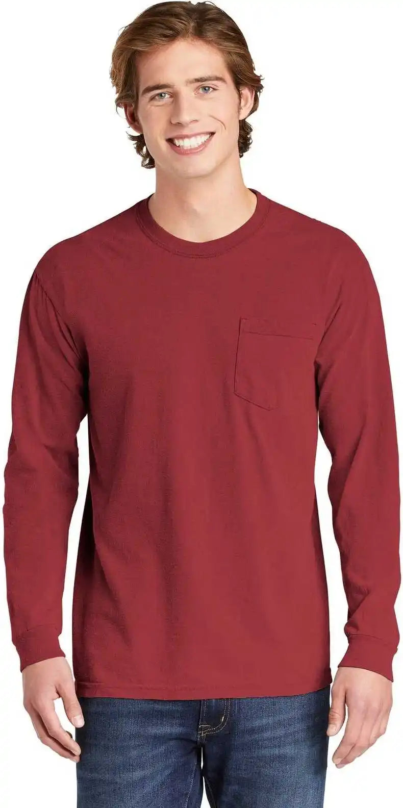 Comfort Colors 4410 Heavyweight Garment Dyed Long Sleeve Pocket Tee Crimson