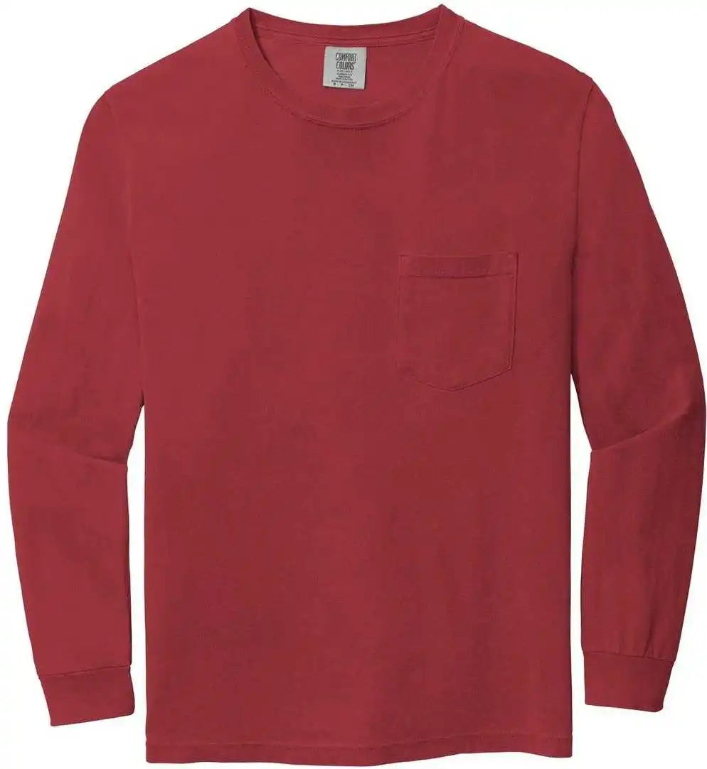Comfort Colors 4410 Heavyweight Garment Dyed Long Sleeve Pocket Tee Crimson