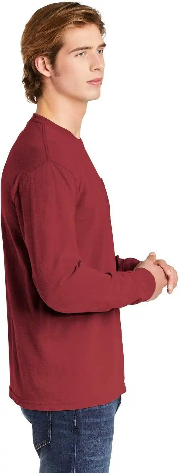 Comfort Colors 4410 Heavyweight Garment Dyed Long Sleeve Pocket Tee Crimson