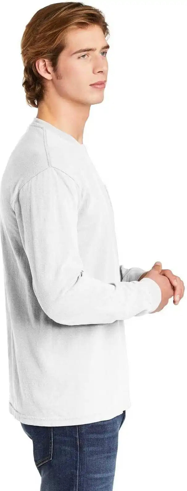 Comfort Colors 4410 Heavyweight Garment Dyed Long Sleeve Pocket Tee White