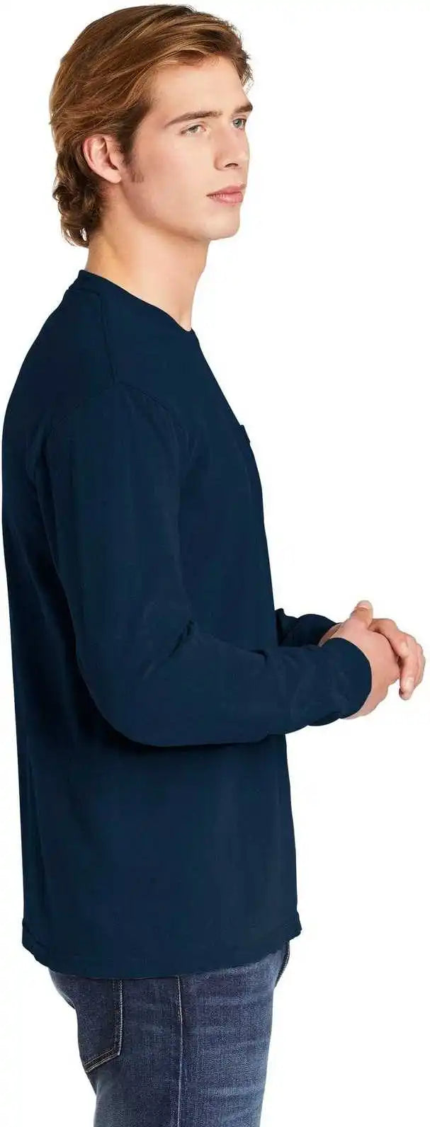 Comfort Colors 4410 Heavyweight Garment Dyed Long Sleeve Pocket Tee True Navy