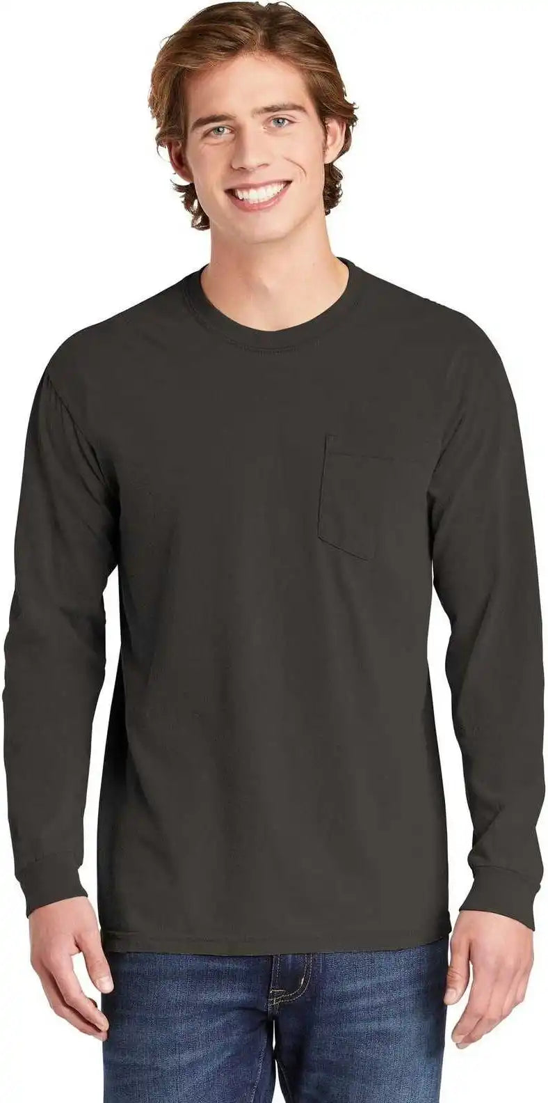 Comfort Colors 4410 Heavyweight Garment Dyed Long Sleeve Pocket Tee Pepper