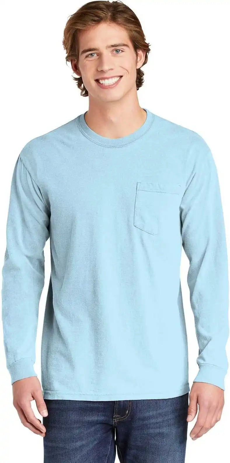 Comfort Colors 4410 Heavyweight Garment Dyed Long Sleeve Pocket Tee Chambray