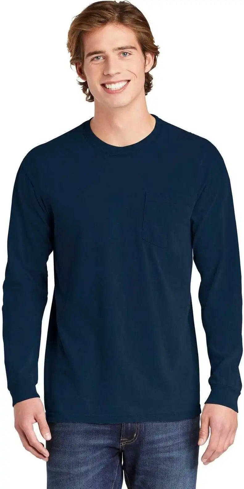 Comfort Colors 4410 Heavyweight Garment Dyed Long Sleeve Pocket Tee True Navy