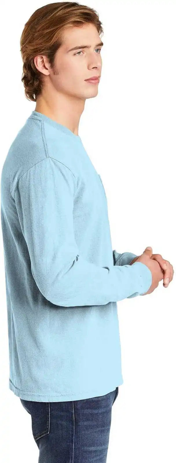 Comfort Colors 4410 Heavyweight Garment Dyed Long Sleeve Pocket Tee Chambray